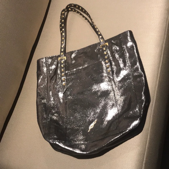 Brian Atwood leather metallic silver tote. - Picture 2 of 8